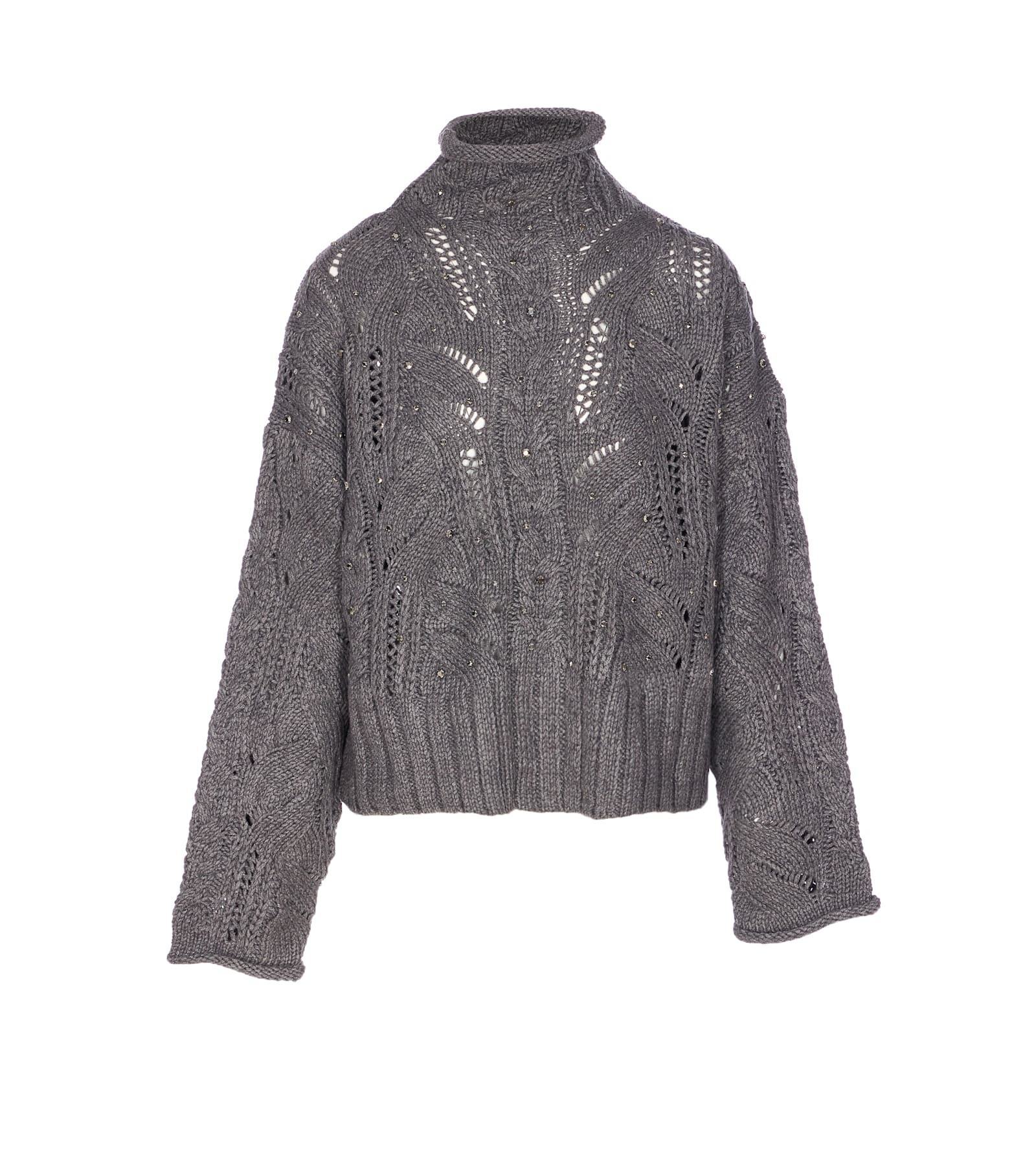 Liu •jo Turtleneck With Jewel Stones In Gray