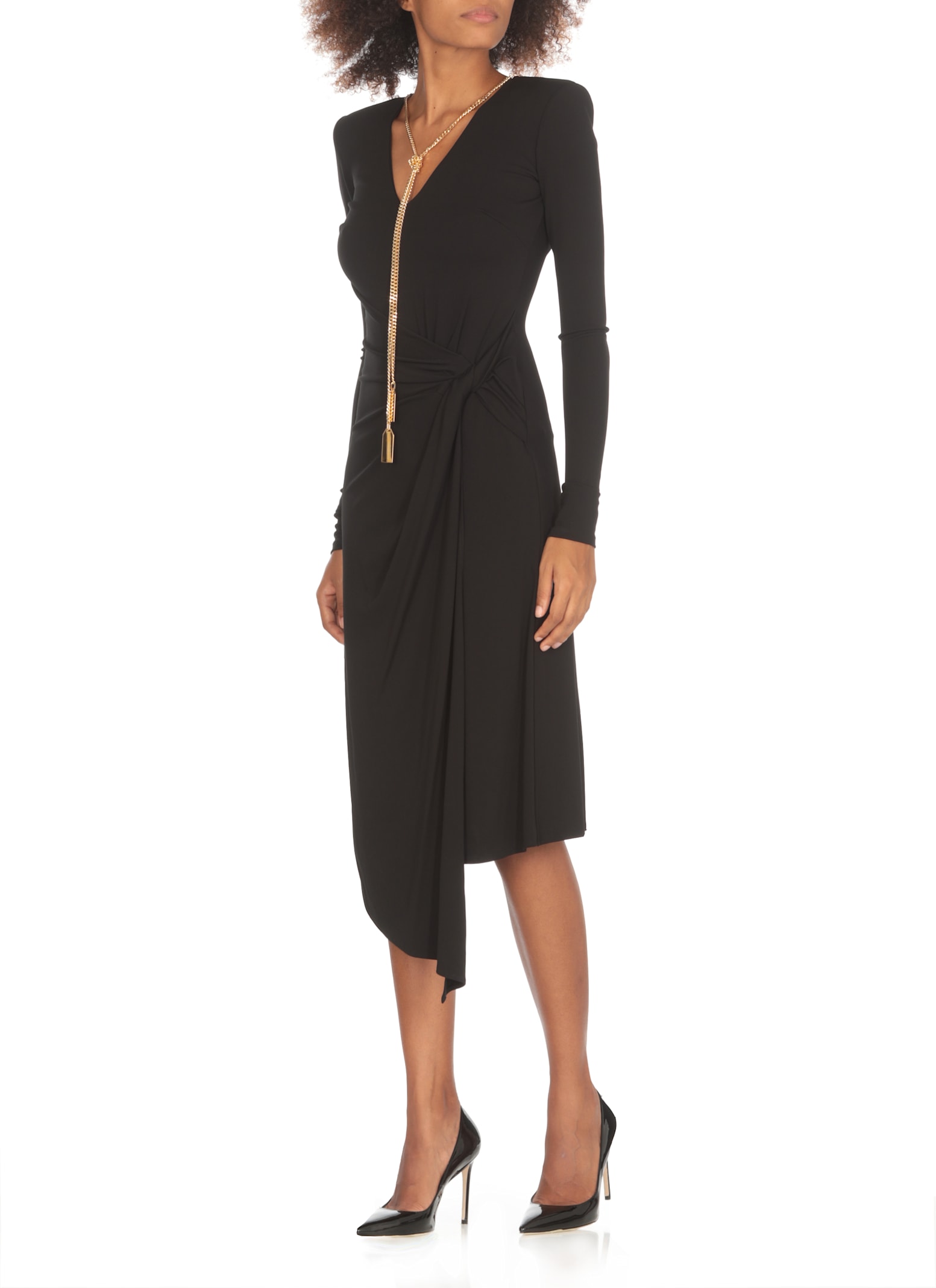 Shop Elisabetta Franchi Draped Dress In Black