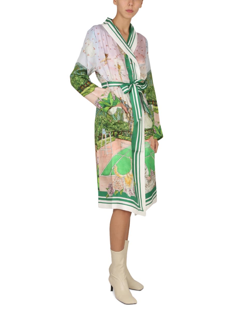 Shop Casablanca Robe With Tennis Club Prive Print In Multicolour