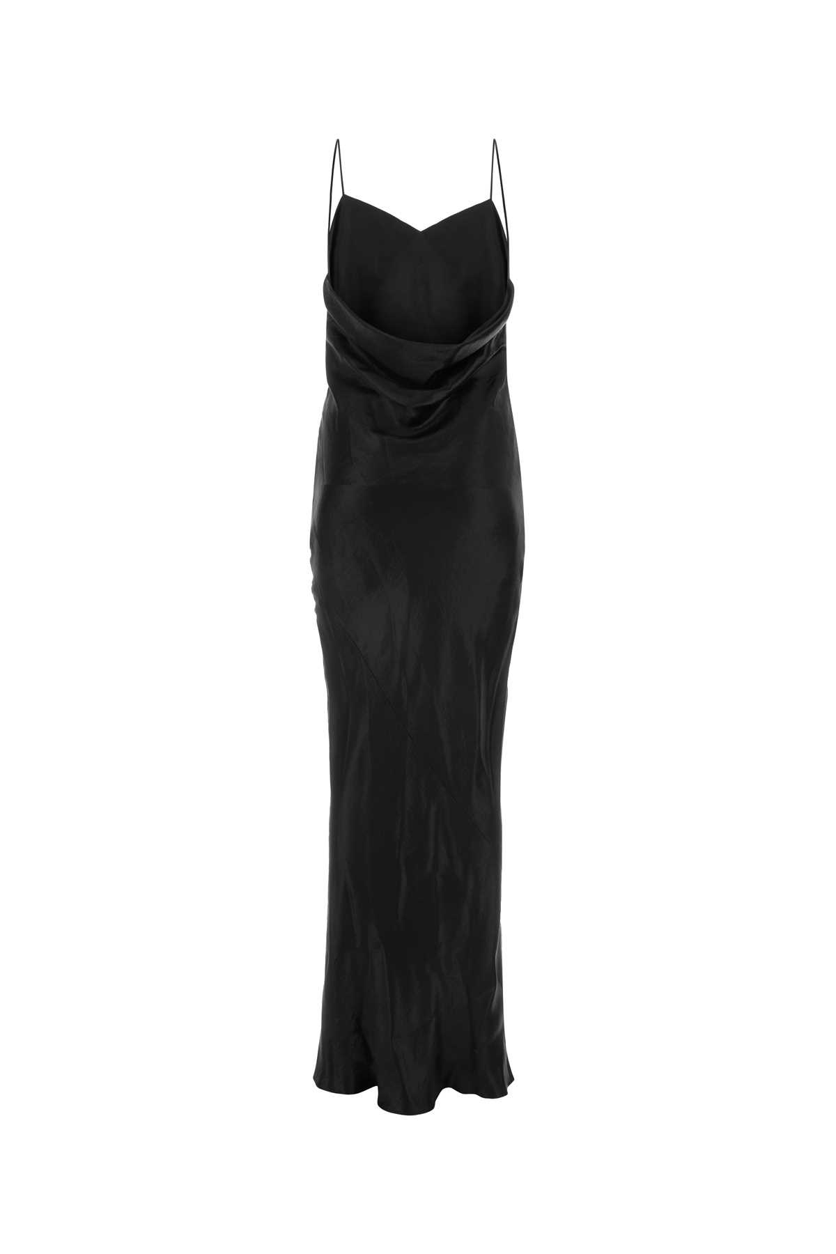 Shop Saint Laurent Black Satin Long Dress In Noir