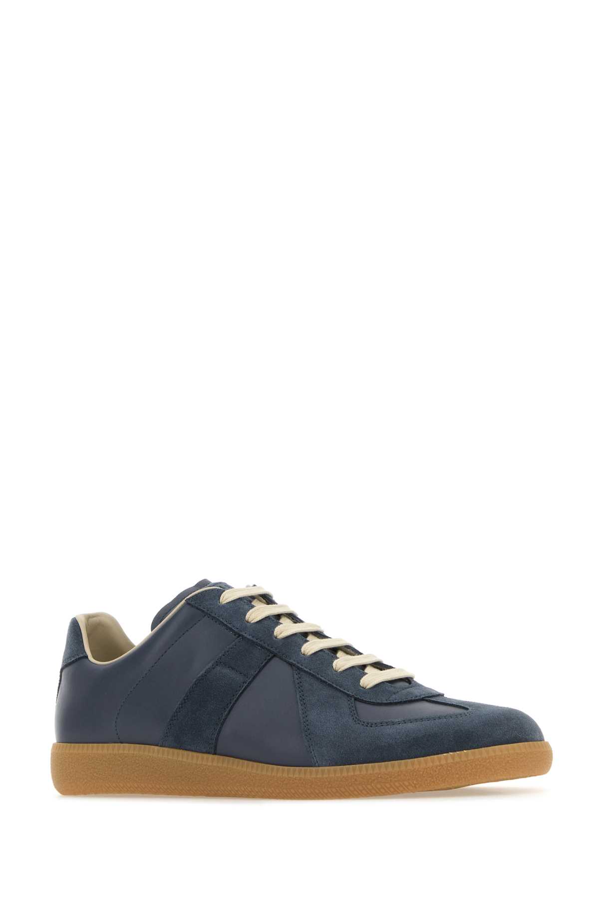 Shop Maison Margiela Blue Leather And Suede Replica Sneakers In Pewter