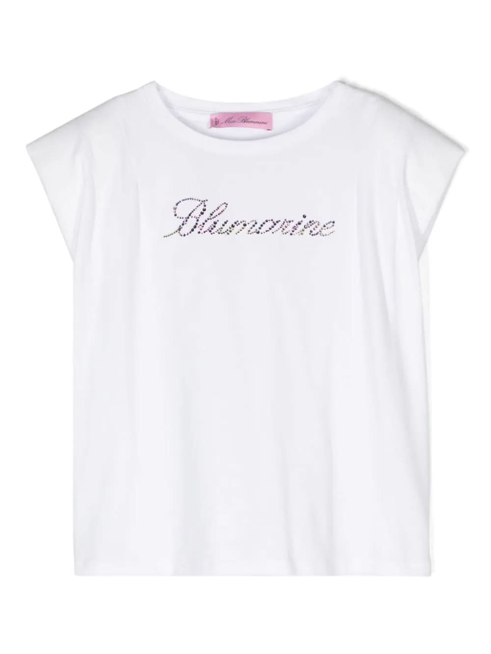 Shop Miss Blumarine White T-shirt With Multicolor Rhinestone Logo