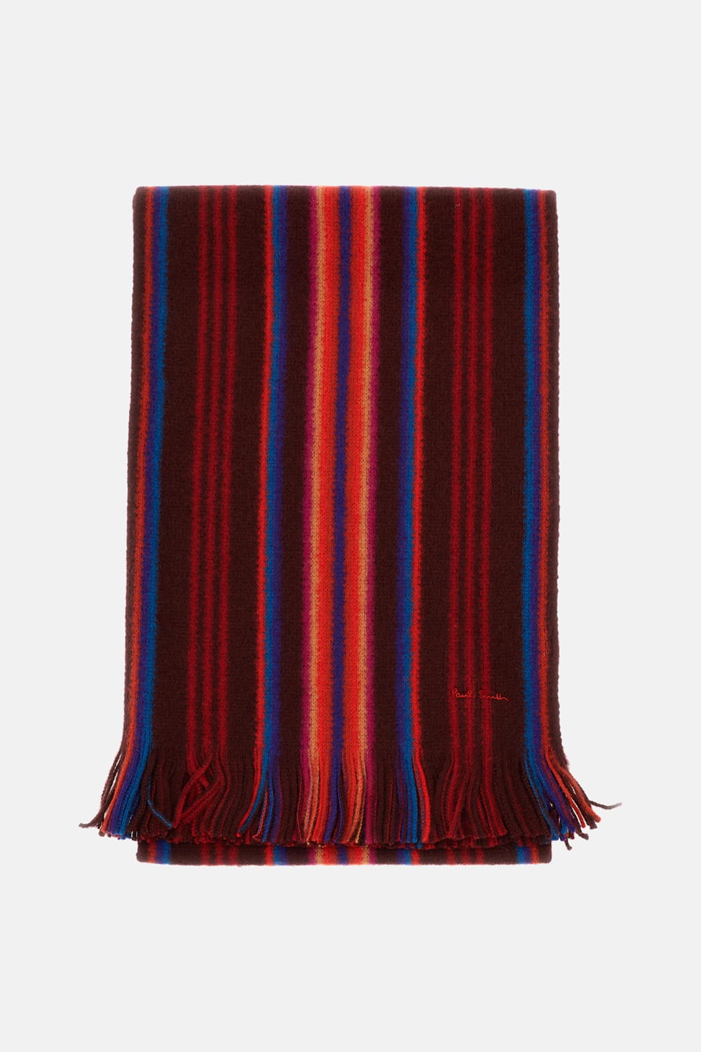 Paul Smith Signature-stripe Fringed Scarf In Red