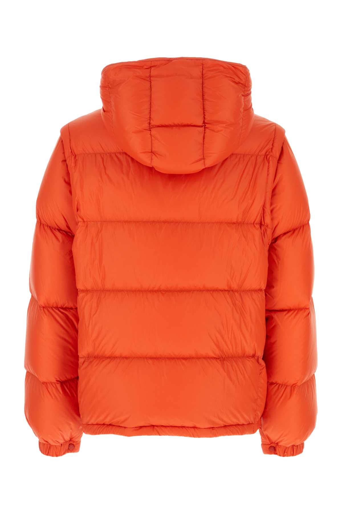 Moncler Hooded Puffer Jacket Detachable Hood In Orange