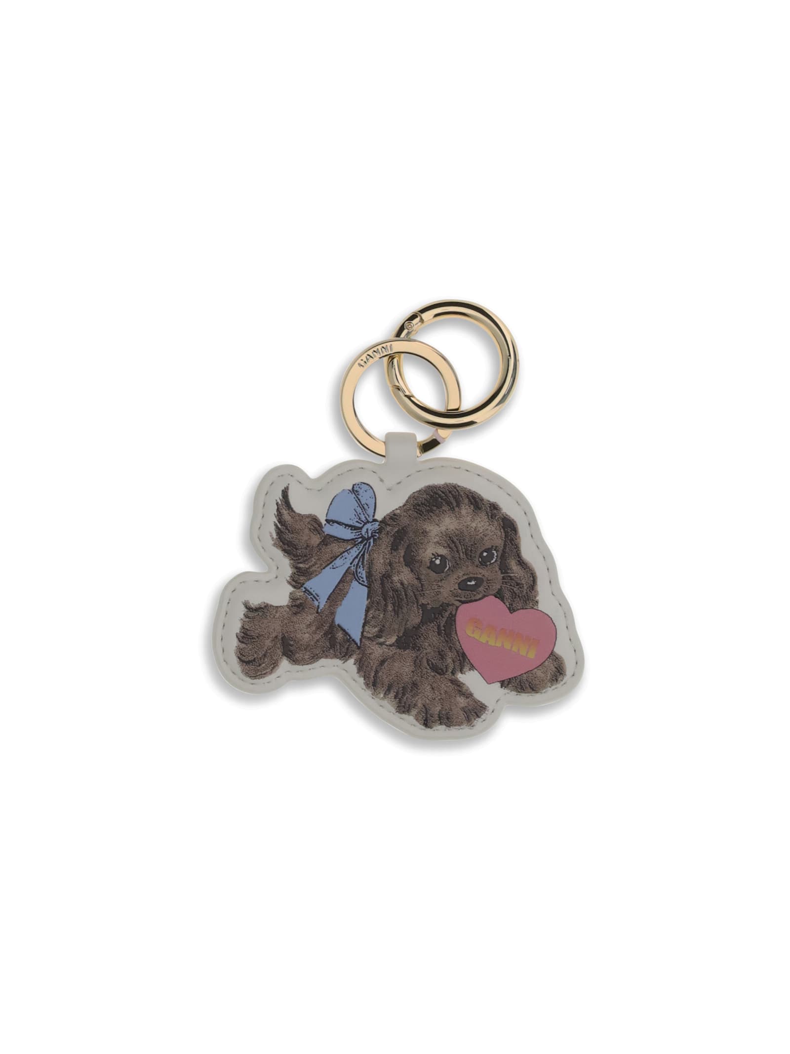 Ganni Puppy Keyring In Brown