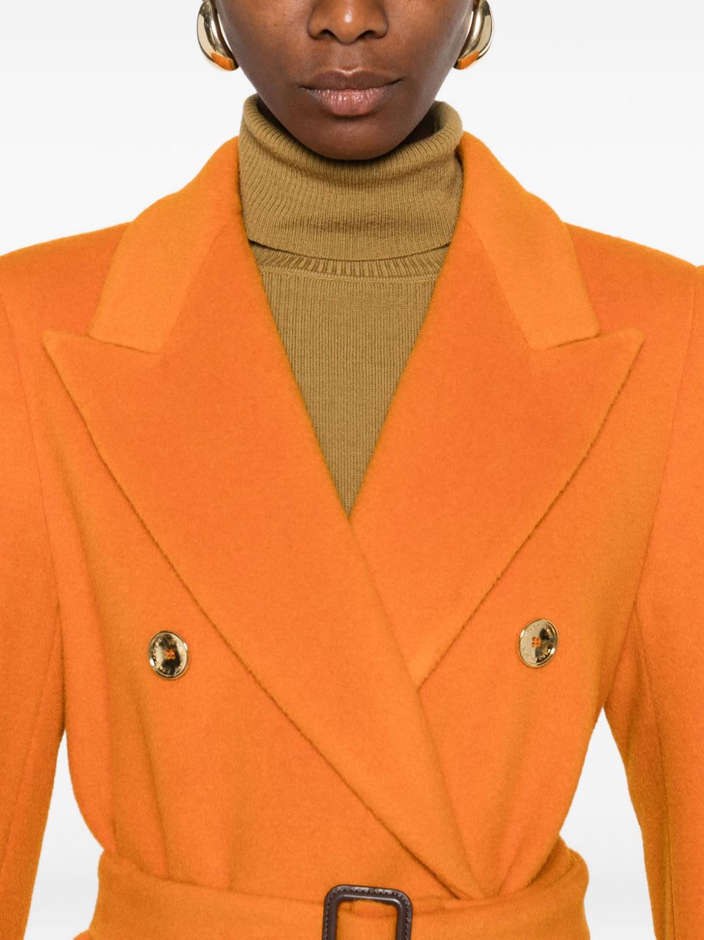 Tagliatore Long Length Wool Coat With Gold-tone Buttons In Orange