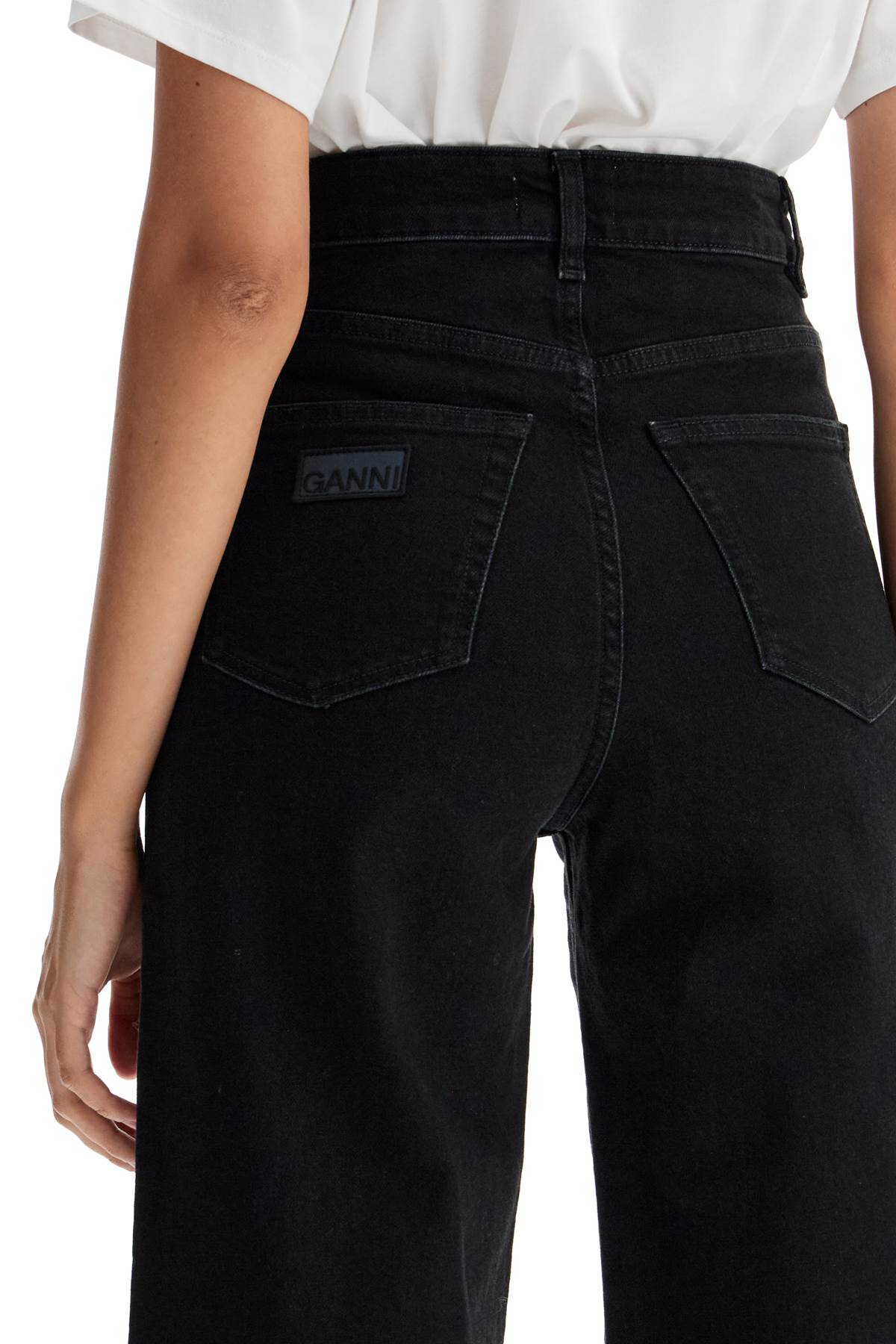 Shop Ganni Stretch Denim Andi Jeans In Italian In Washed Black/black (black)