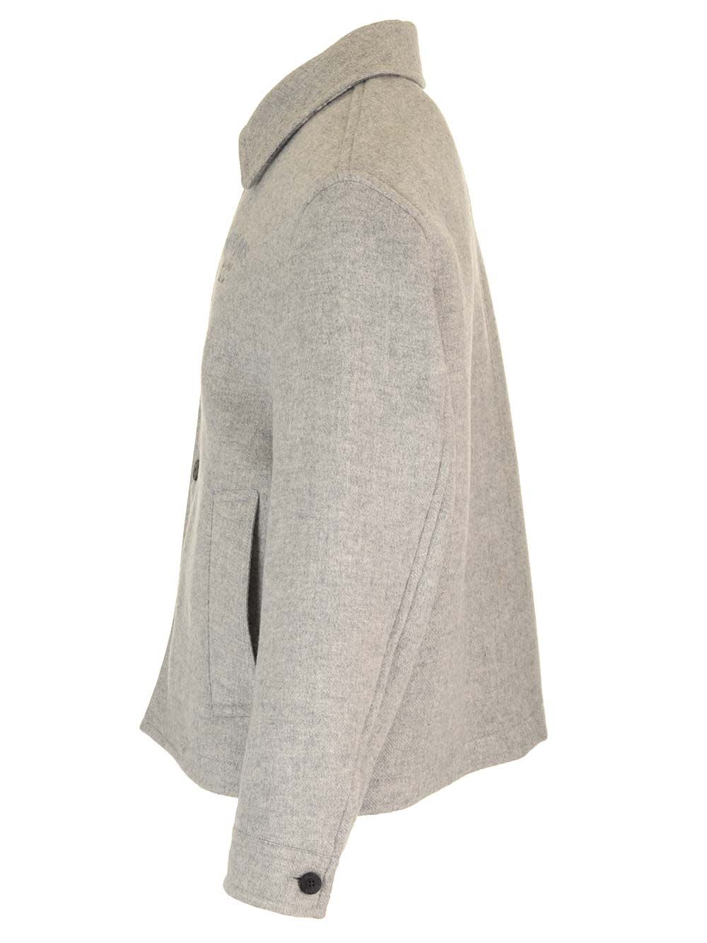 Shop Versace Wool Blend Blouse Jacket In Grey