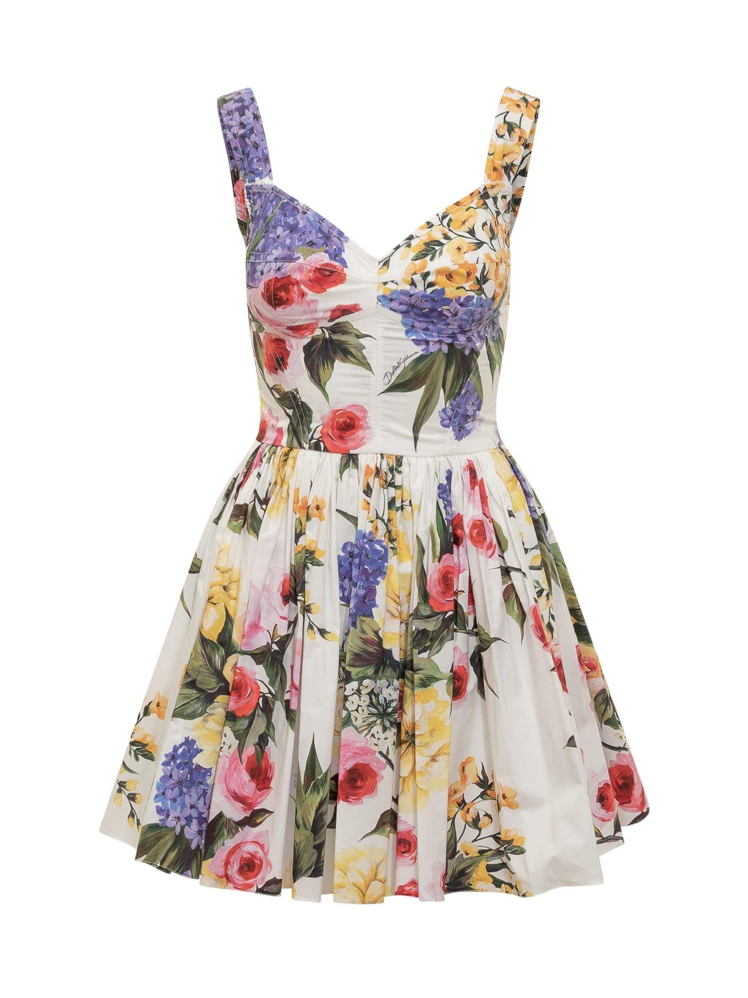 Shop Dolce & Gabbana Garden Print Cotton Poplin Bustier Short Dress In Giardino Fdo Bianco