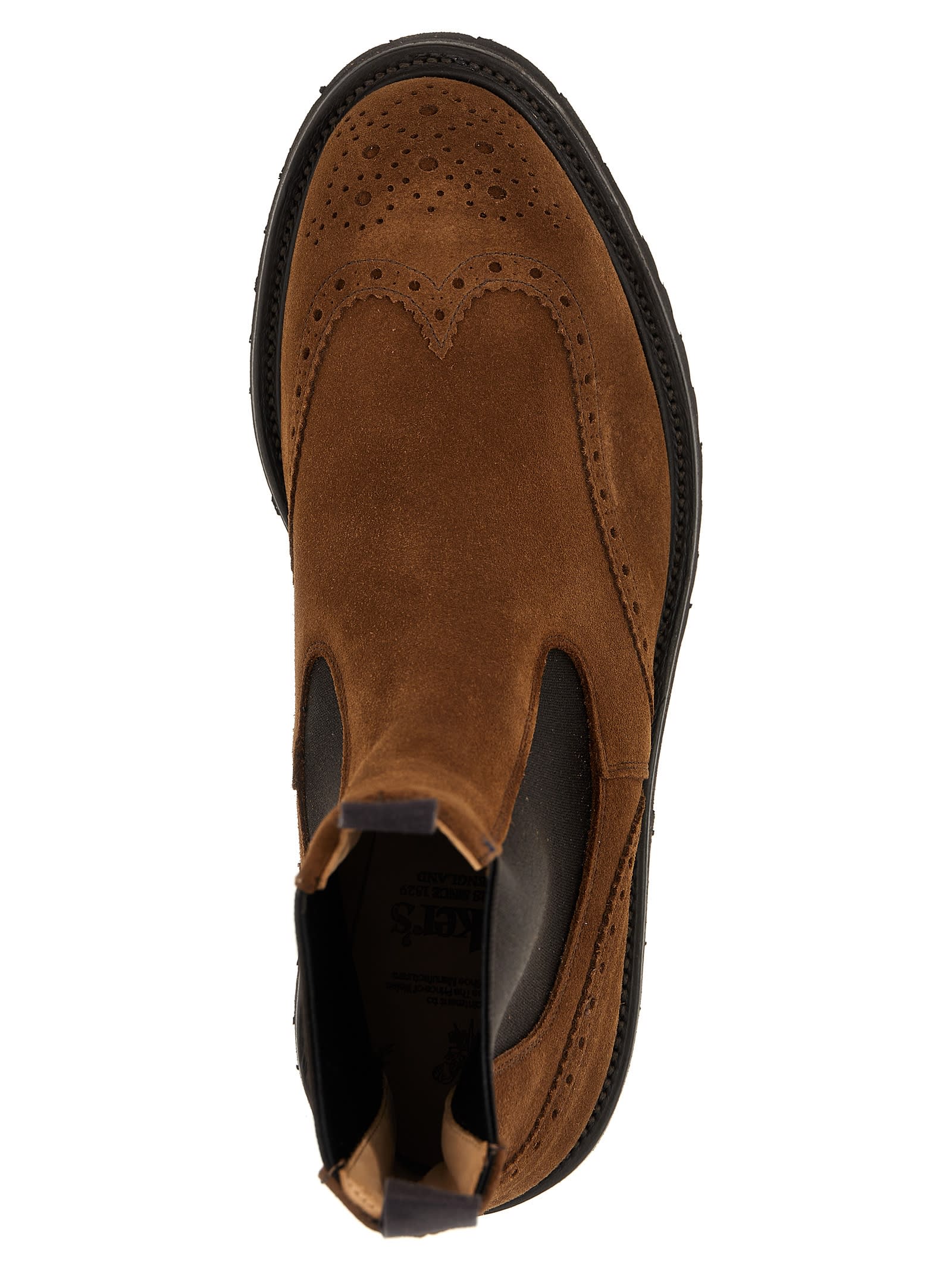 Tricker's Brown Suede Ankle Boot With Elastic Side Panels In Brown