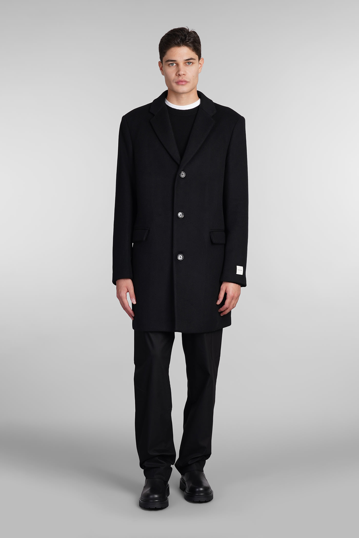 Calvin Klein Coat In Black Wool