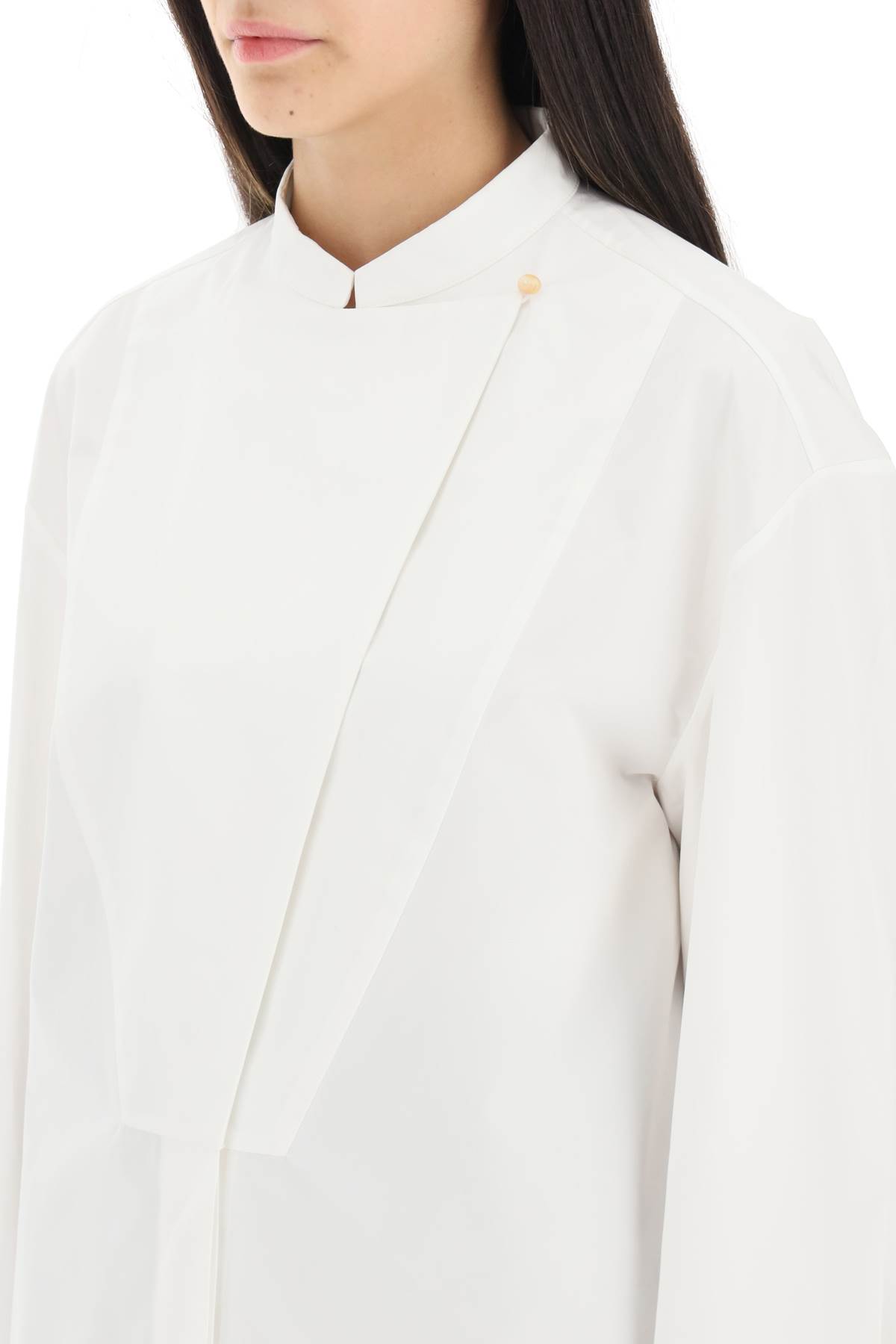 Shop Jil Sander Long-sleeved Shirt With Plastron In Optic White (white)