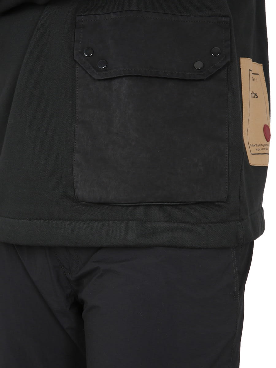 Ten C Crew Neck Cotton Sweatshirt With Front Pocket In Black