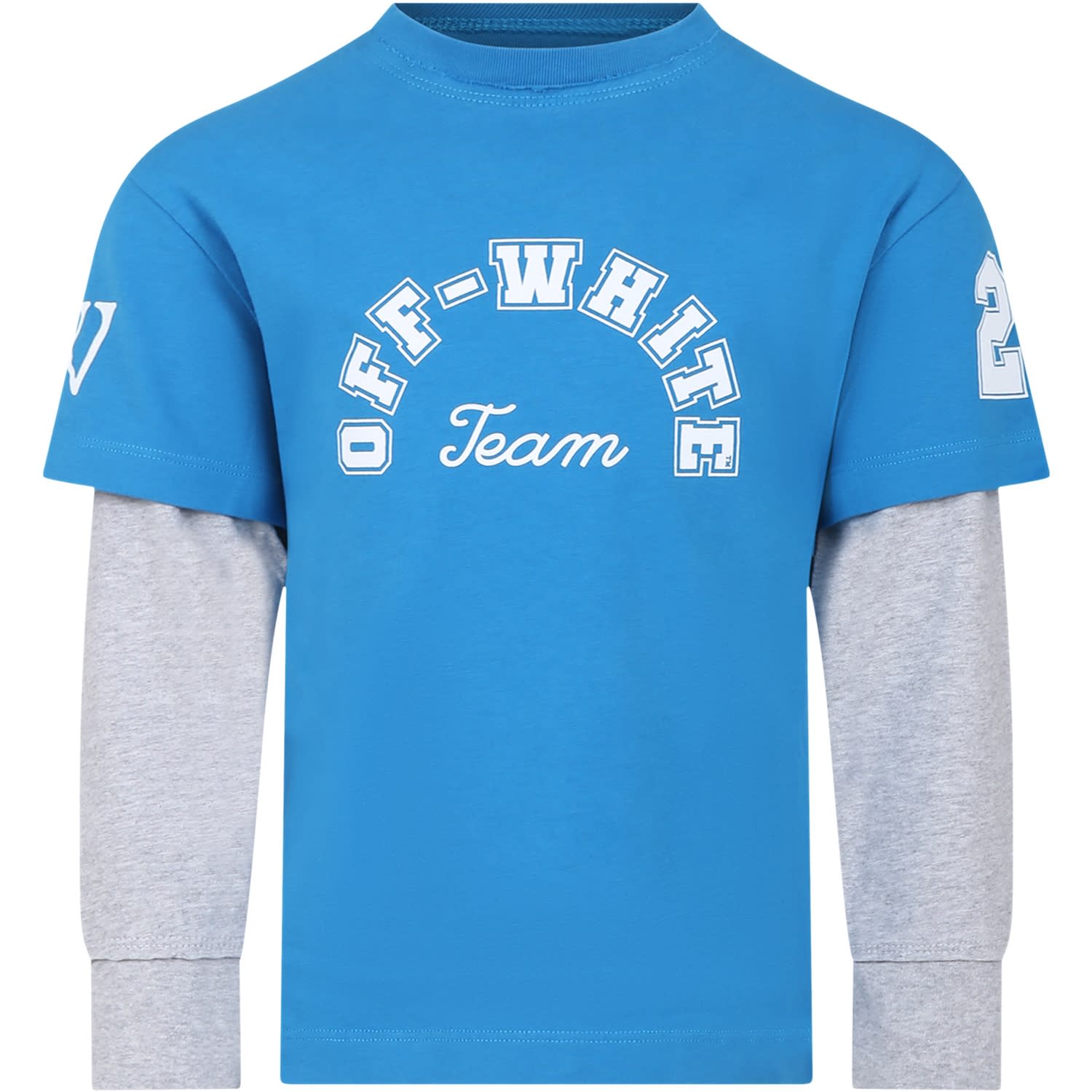 Off-white Kids' Light Blue T-shirt For Boy With Logo And Number