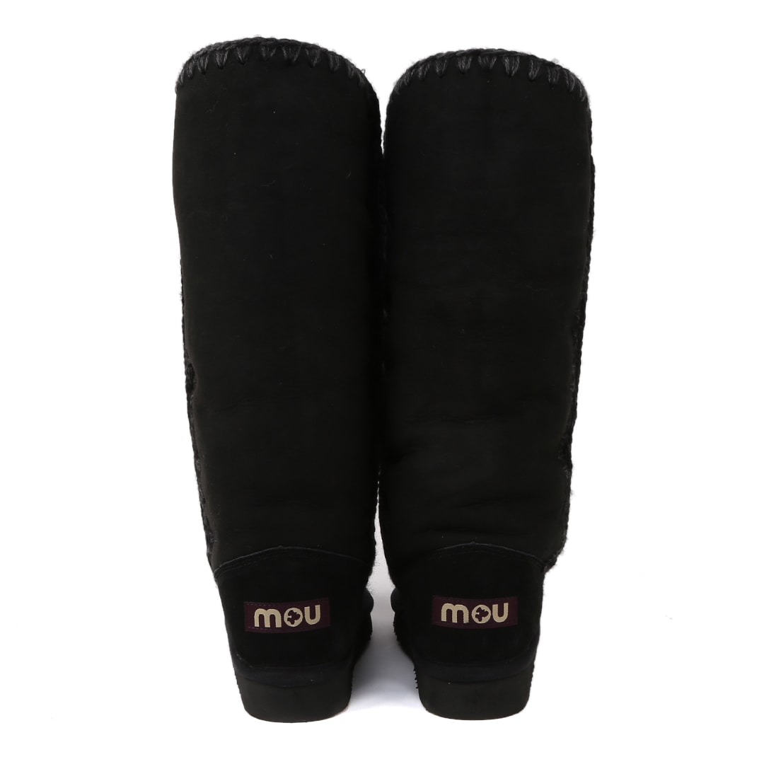 Mou Eskimo Black Boots With Braided Effect And Logo Patch On The Rear In Leather Woman In Black