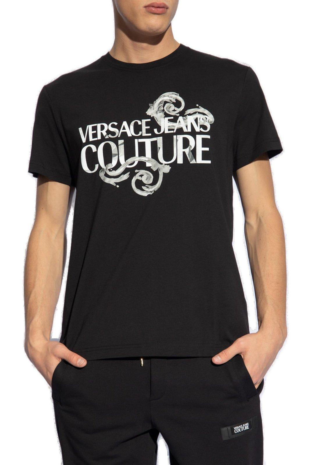 Shop Versace Jeans Couture Logo-printed Crewneck T-shirt In Nero