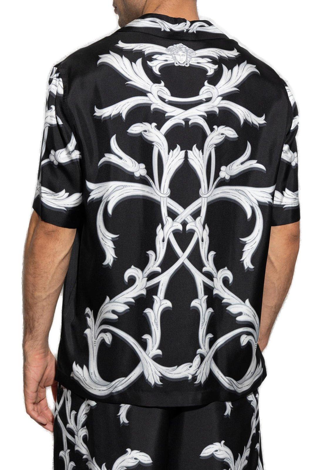 Shop Versace Short-sleeved Twill Shirt In Nero E Bianco