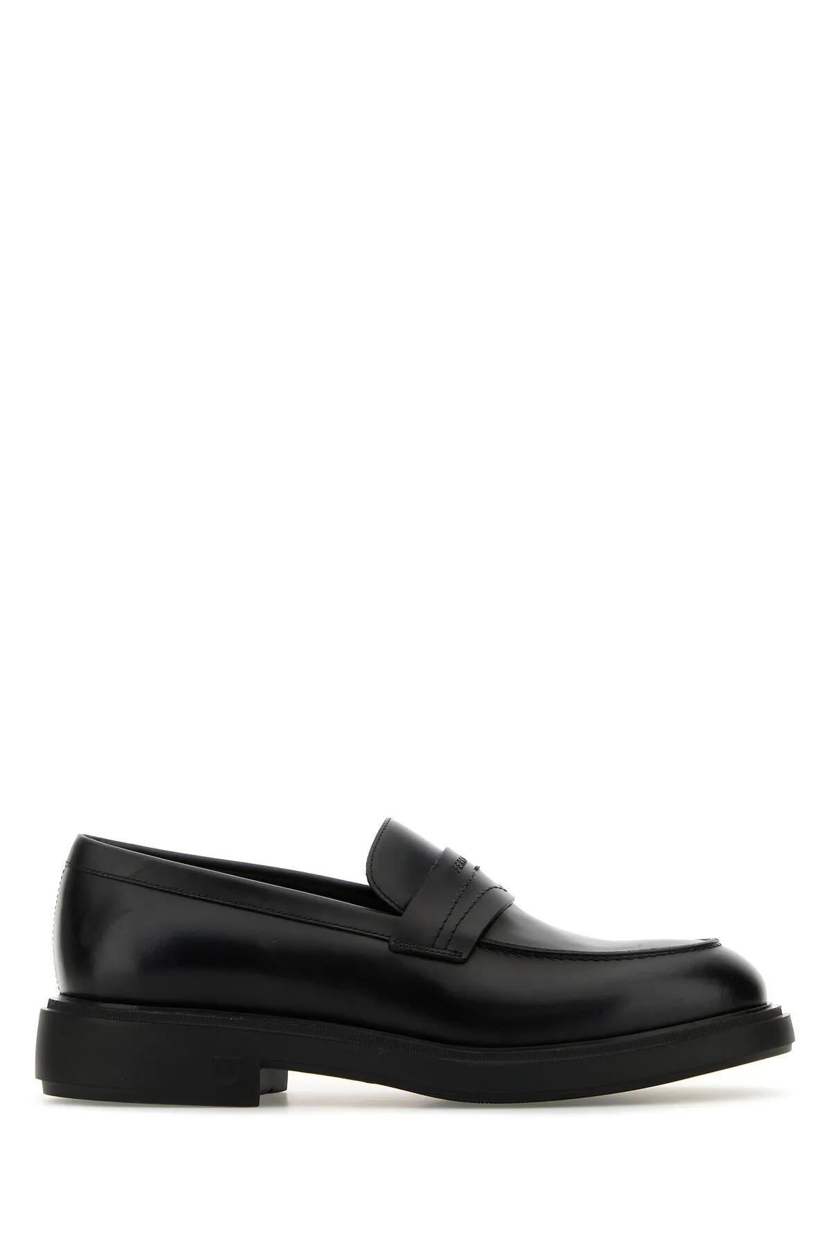 Shop Ferragamo Black Leather Caligola Loafers