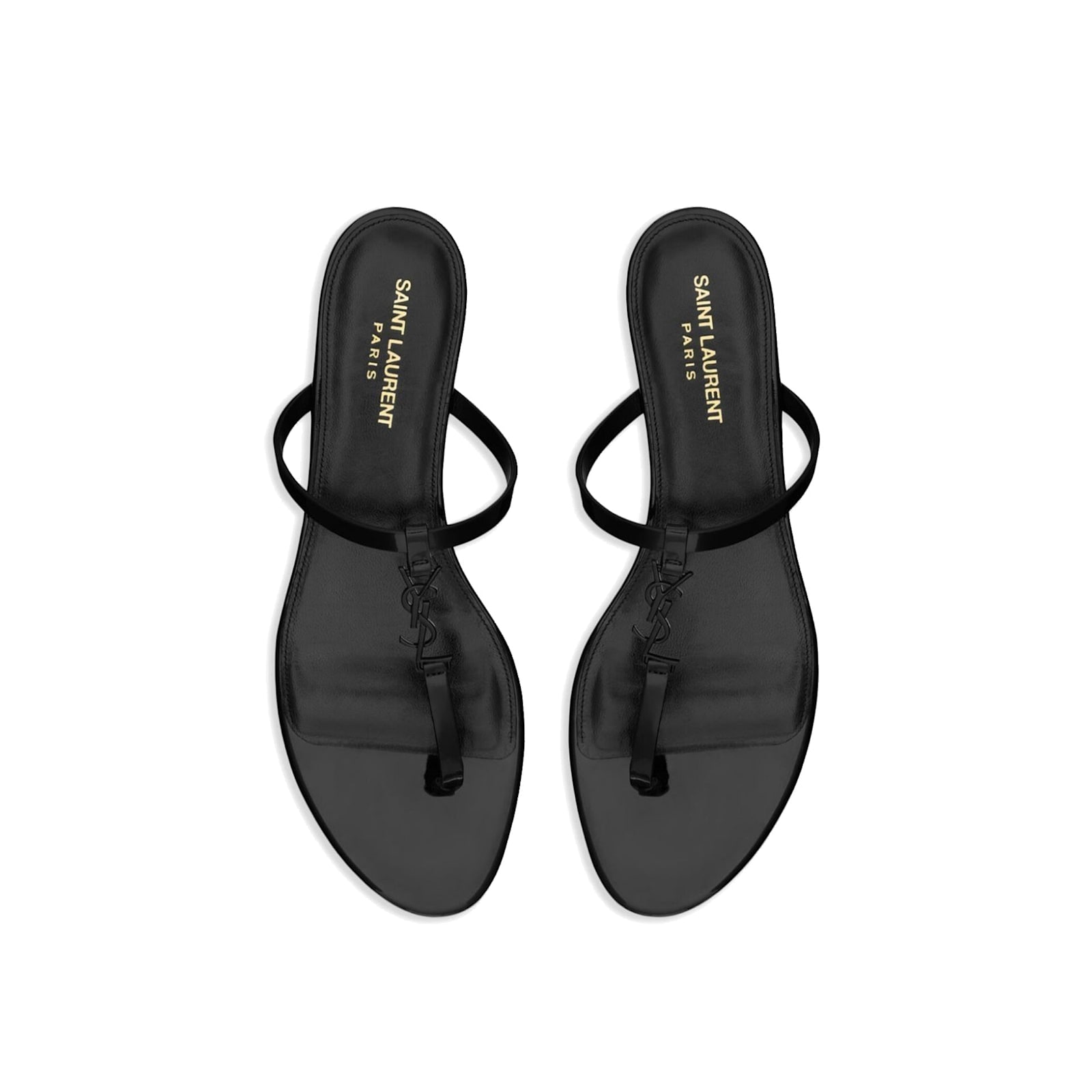 Shop Saint Laurent Cassandra Leather Flat Sandals In Black