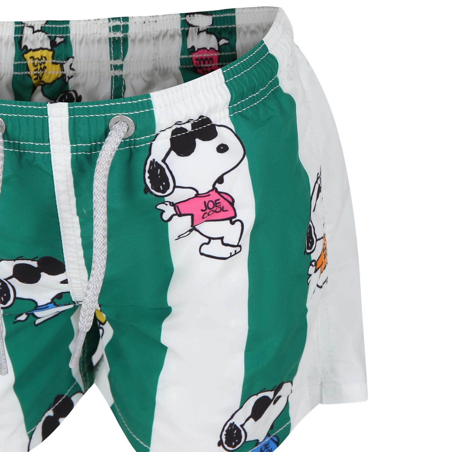 Shop Mc2 Saint Barth Green Swim Shorts For Boy With Snoopy Print