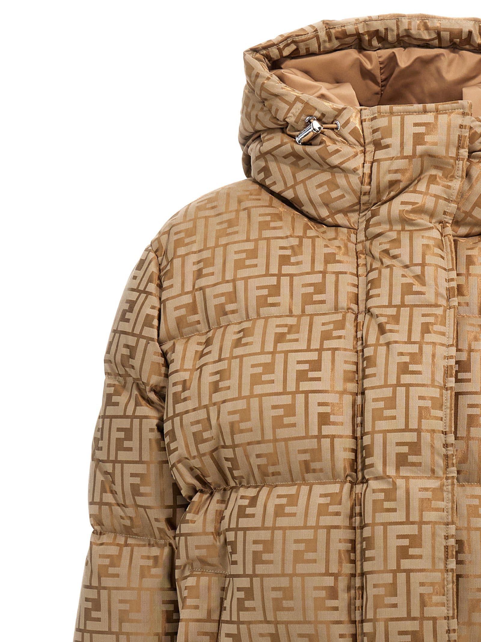 Shop Fendi Ff Down Jacket In Beige