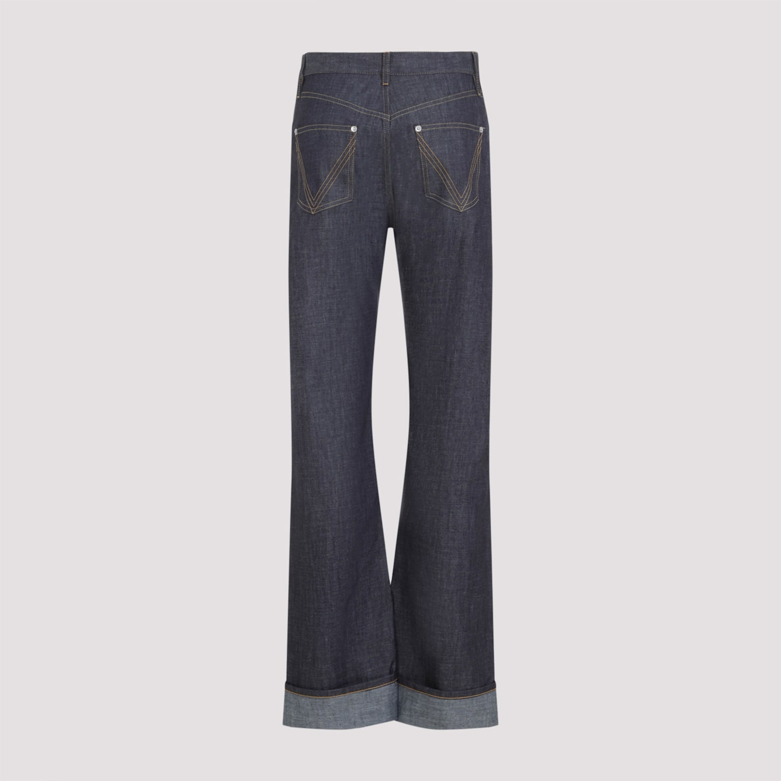 Bottega Veneta High-waisted Flared Denim Jeans With Contrasting Stitching In Blue