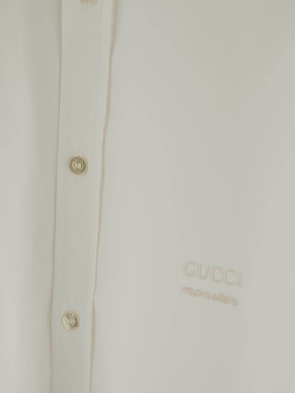 Shop Gucci Logo Embroidered Curved Hem Shirt