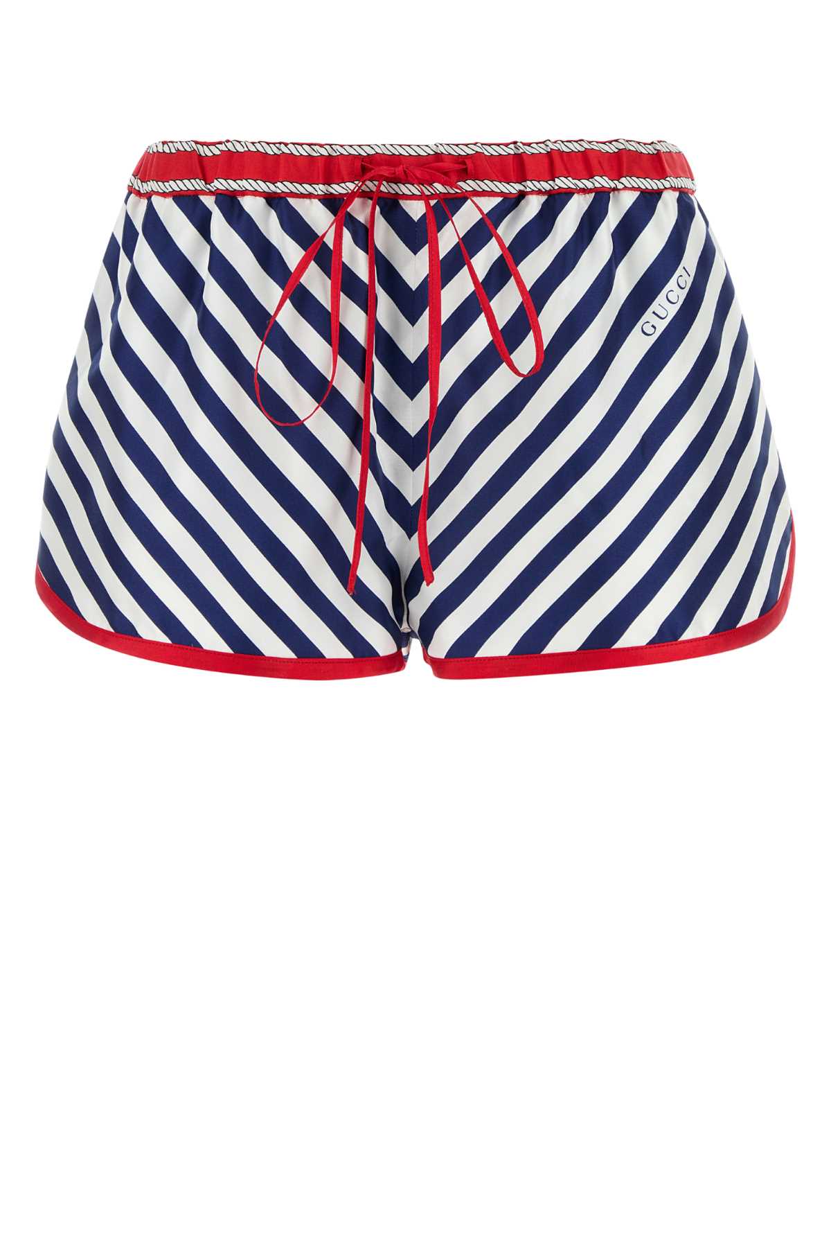 Gucci Silk Shorts With Striped Pattern And Trim In Blue