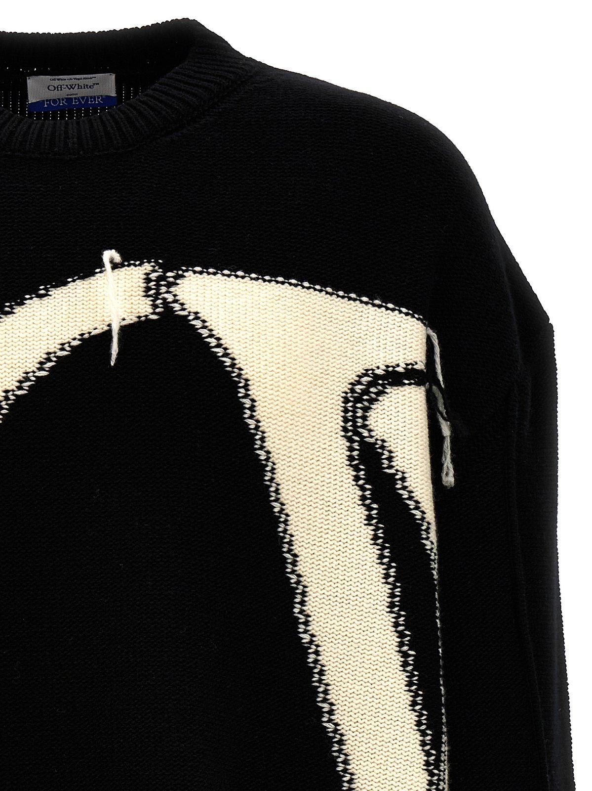 Shop Off-white Off White Intarsia-logo Crewneck Sweater In Black/cream