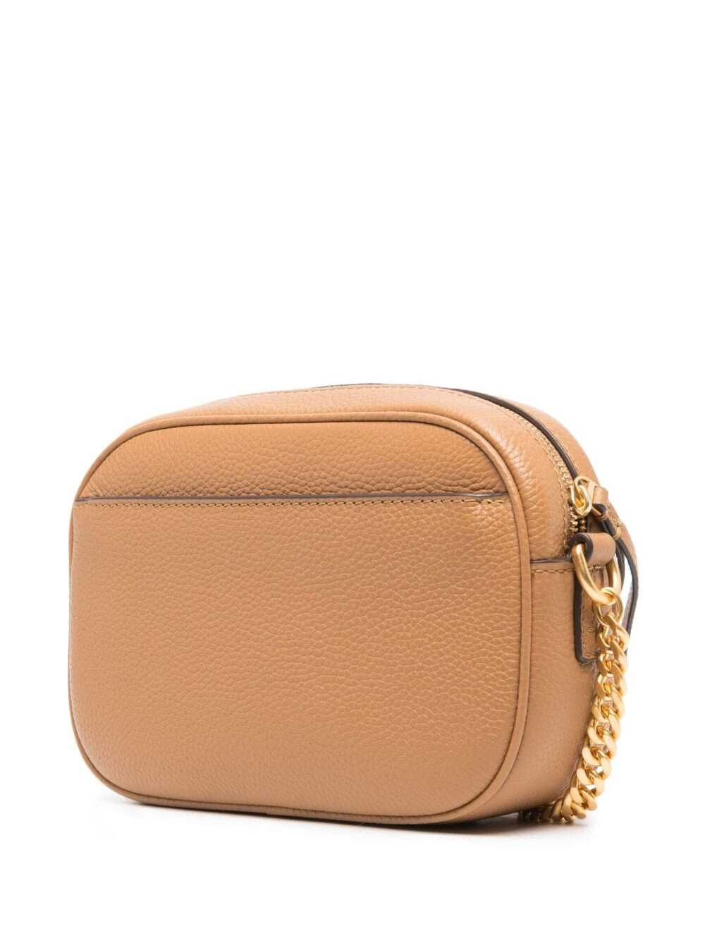 Shop Tory Burch Mcgraw Beige Crossbody Bag With Double T Detail In Grained Leather Woman In Brown