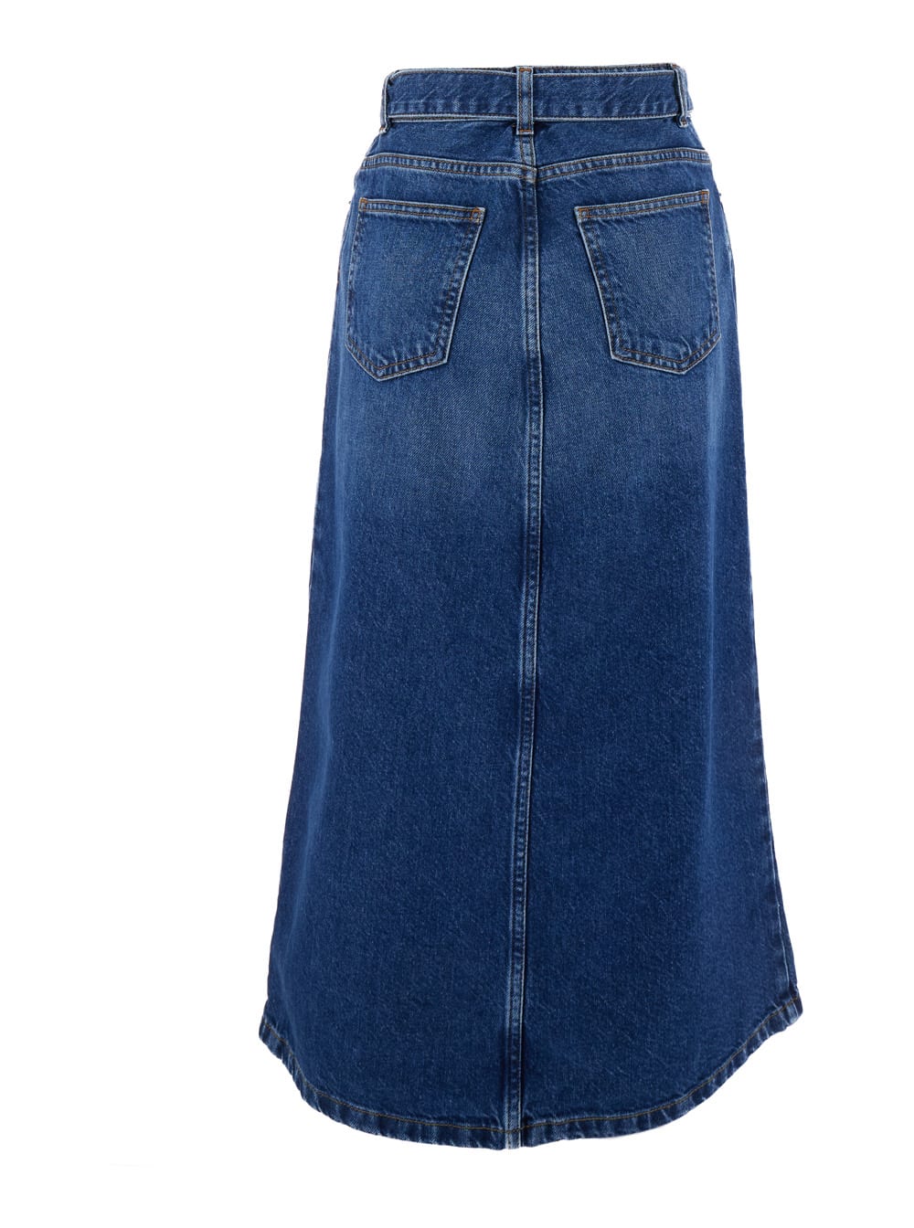 Shop Twinset Blue Denim Midi Skirt With Blet In Cotton Woman  In Denim Blue