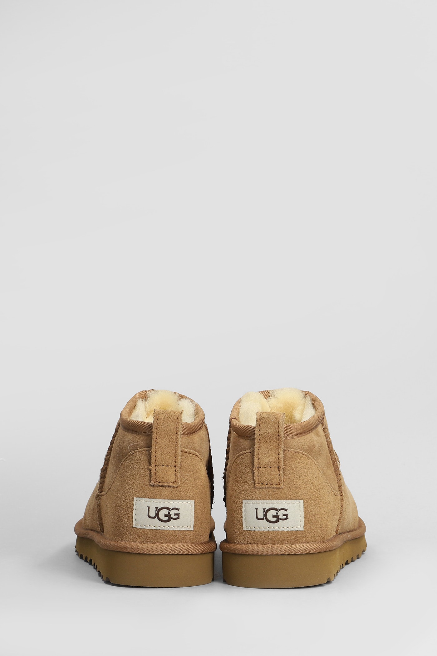 Ugg Classic Ultra Mini Low Heels Ankle Boots In Leather Color Suede In Brown
