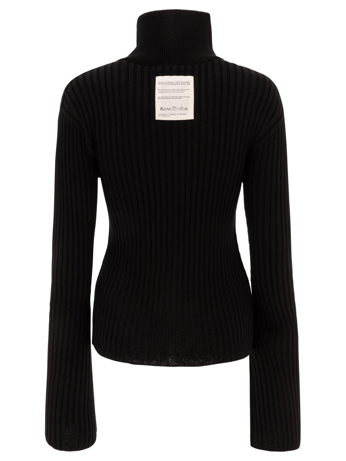 Acne Studios Koton Zip Cotton Rib Cardigan In Black