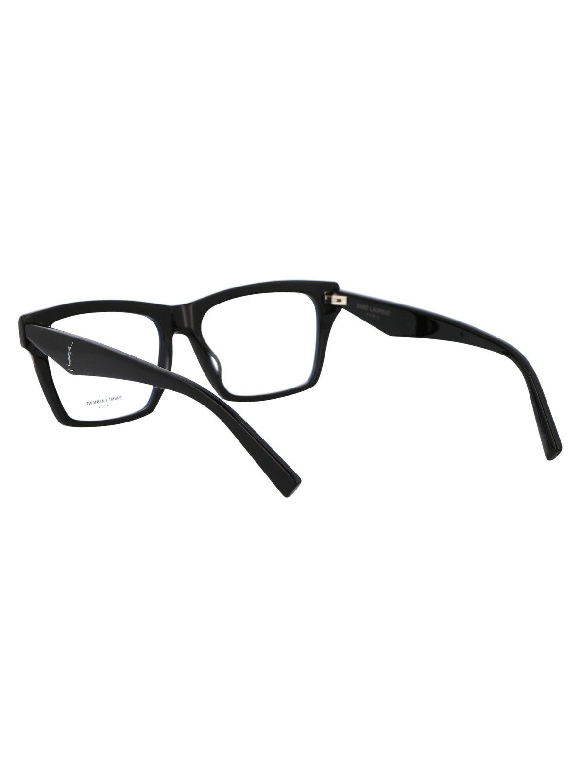 Shop Saint Laurent Rectangle Frame Glasses In 002 Black Black Transpare