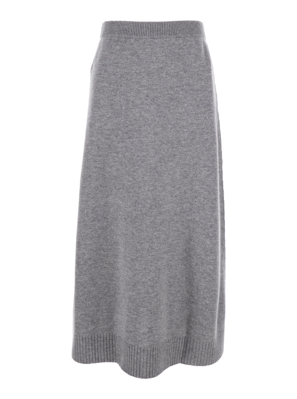 Grey Long Skirt With Ribbed Hem In Cashmere And Wool Woman