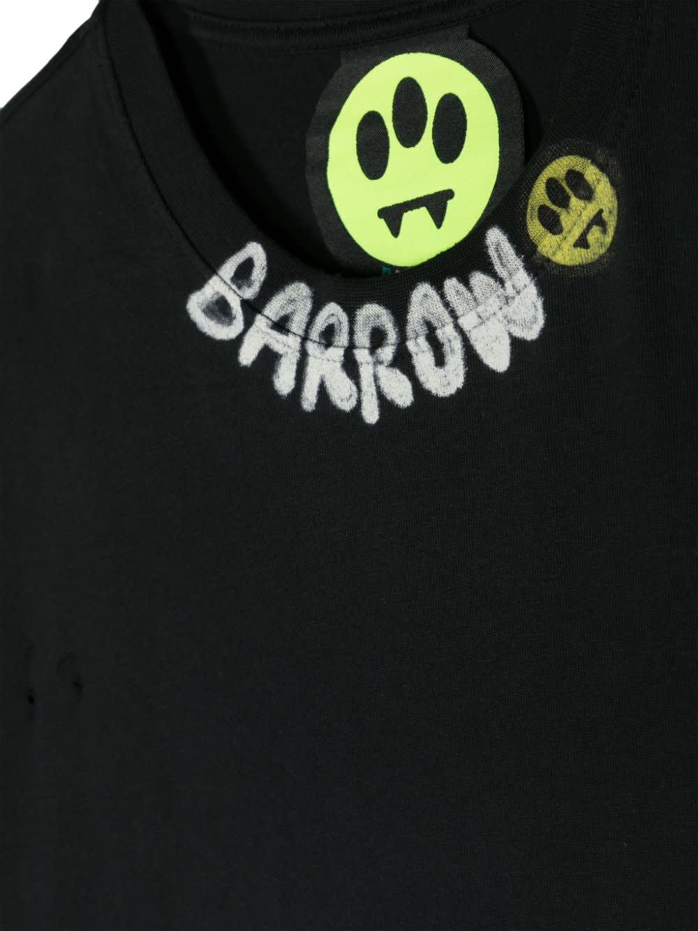 Shop Barrow Black T-shirt With Graffiti Logo On Crew Neck