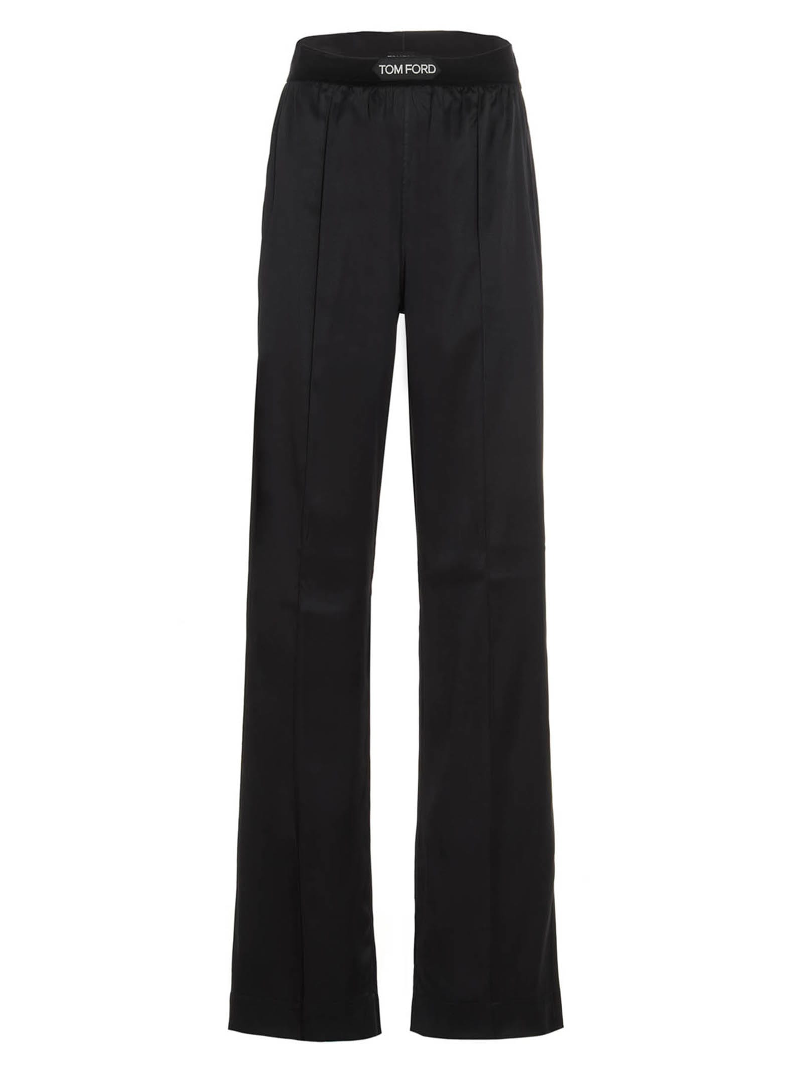Tom Ford Double Pin Tuck Silk Trousers In Black
