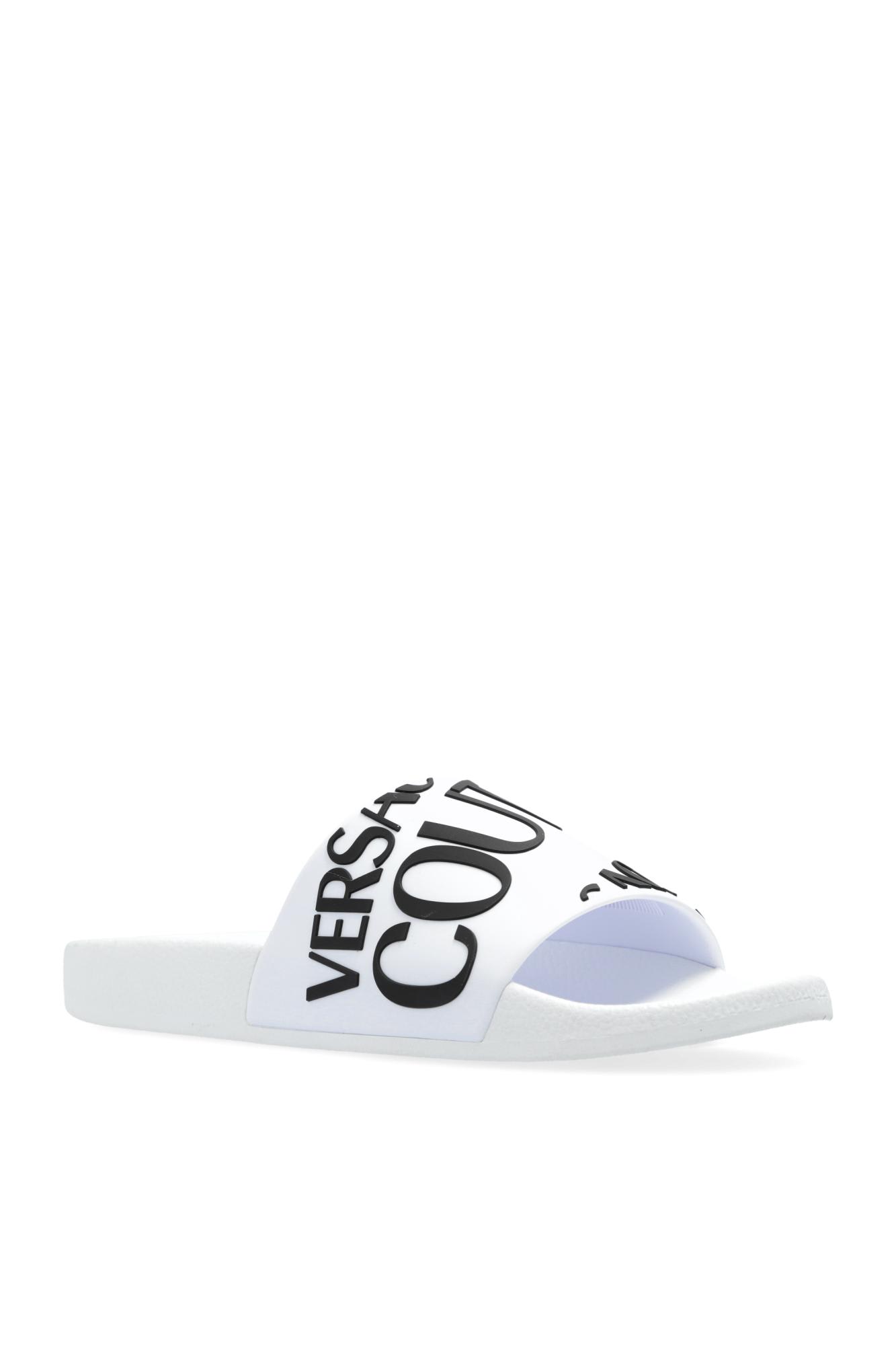 Versace Jeans Couture Shelly Logo-embossed Slides In White
