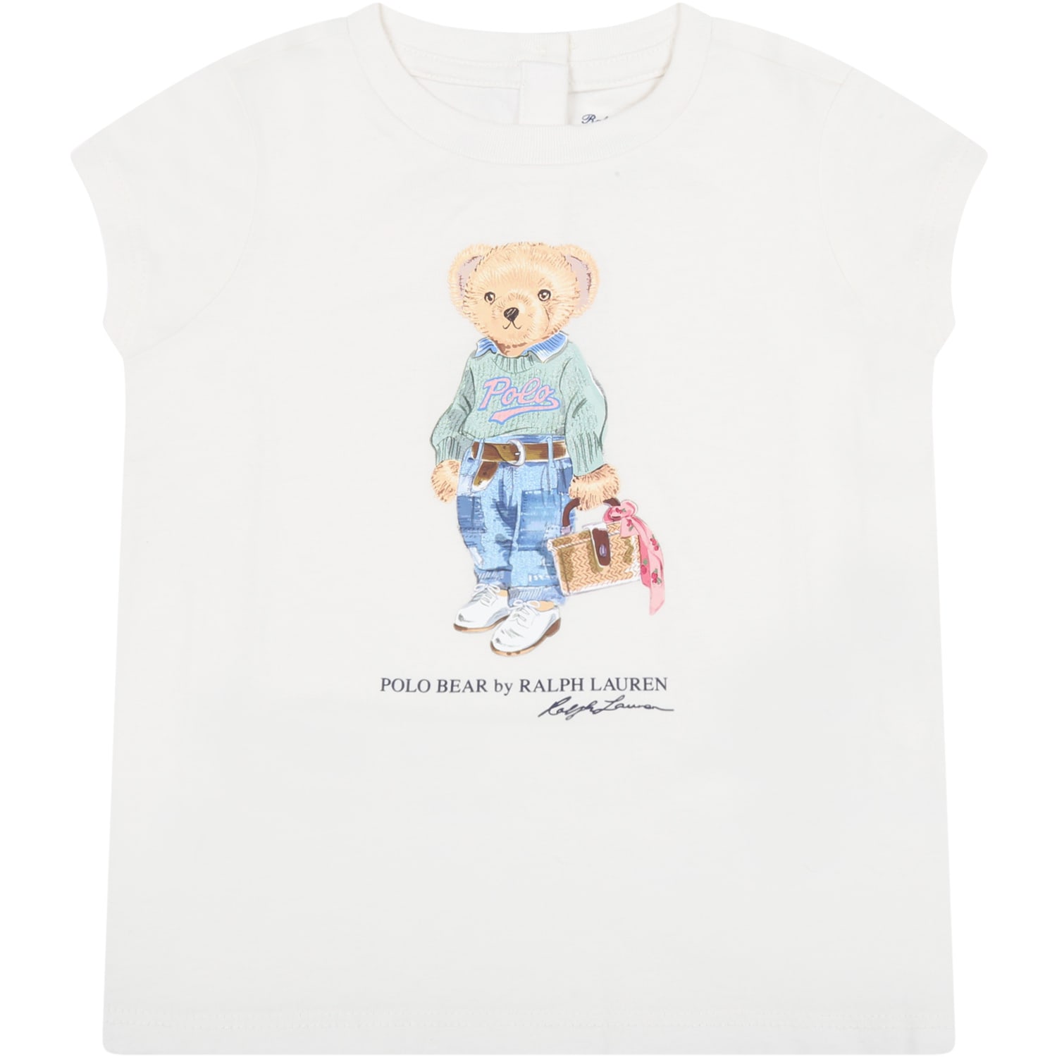 Ralph Lauren White T-shirt For Baby Girl With Iconic Bear