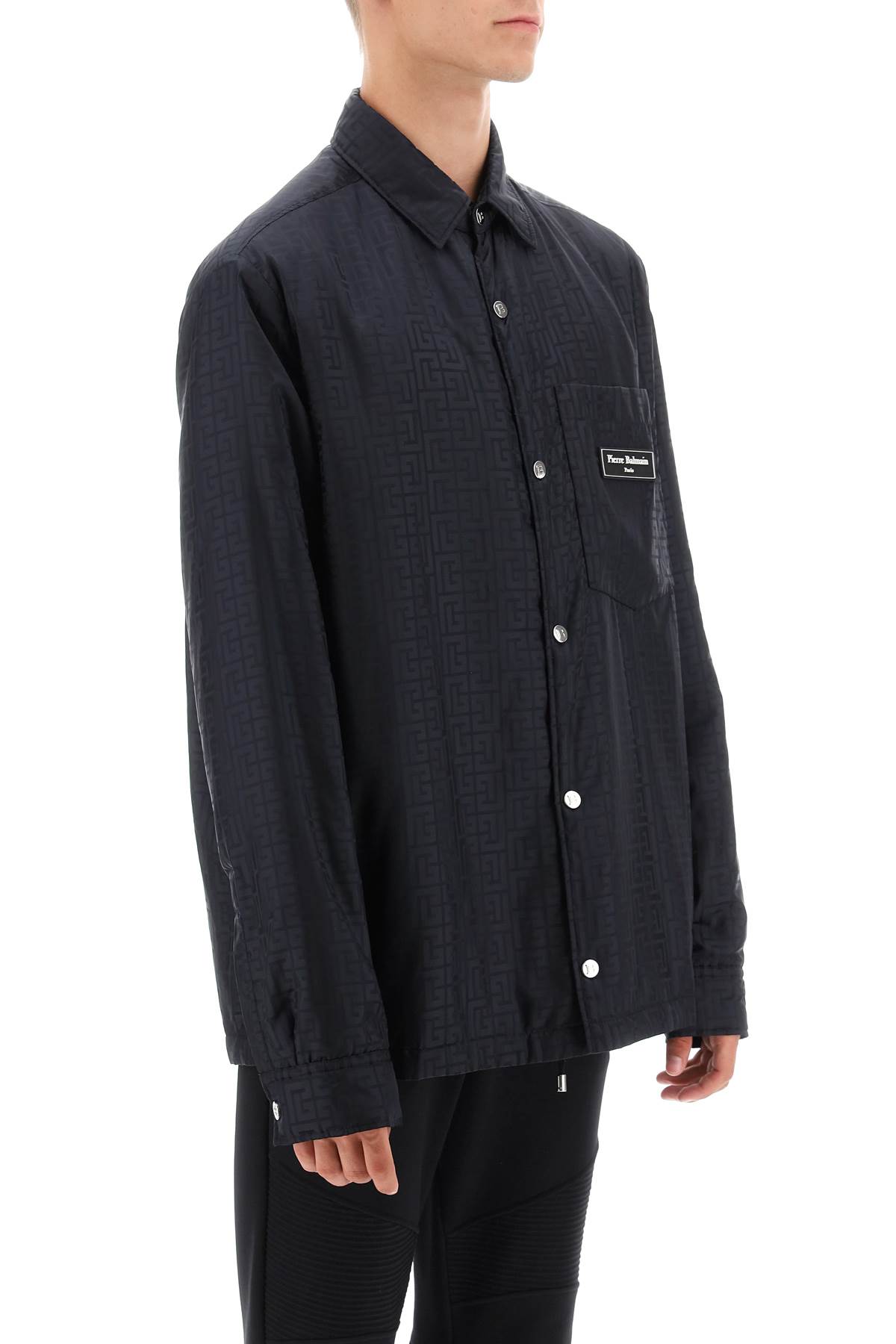 Balmain Padded Nylon Shirt With Buttoned Cuffs In Black