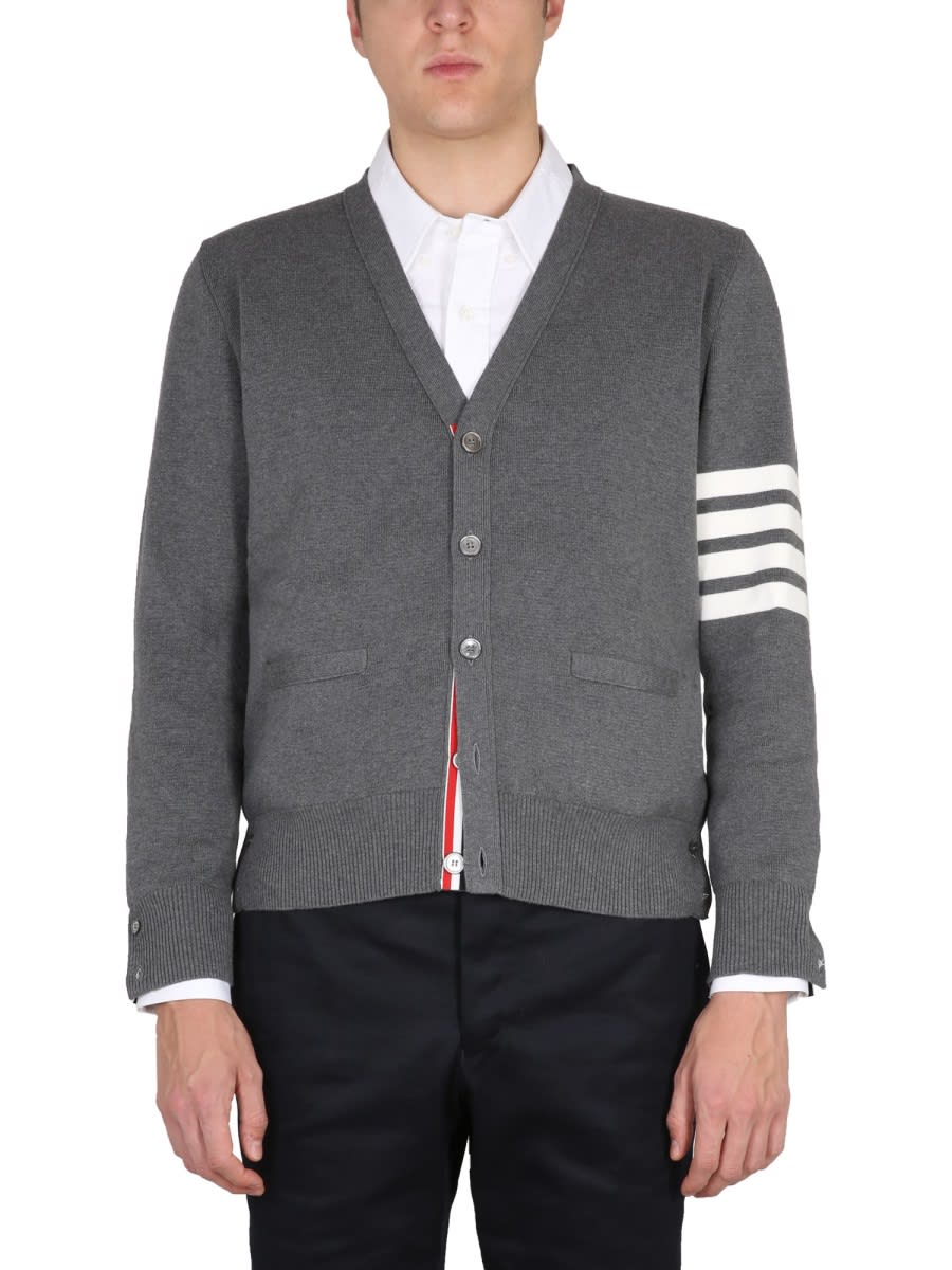 Shop Thom Browne V-neck Cardigan In Med Grey