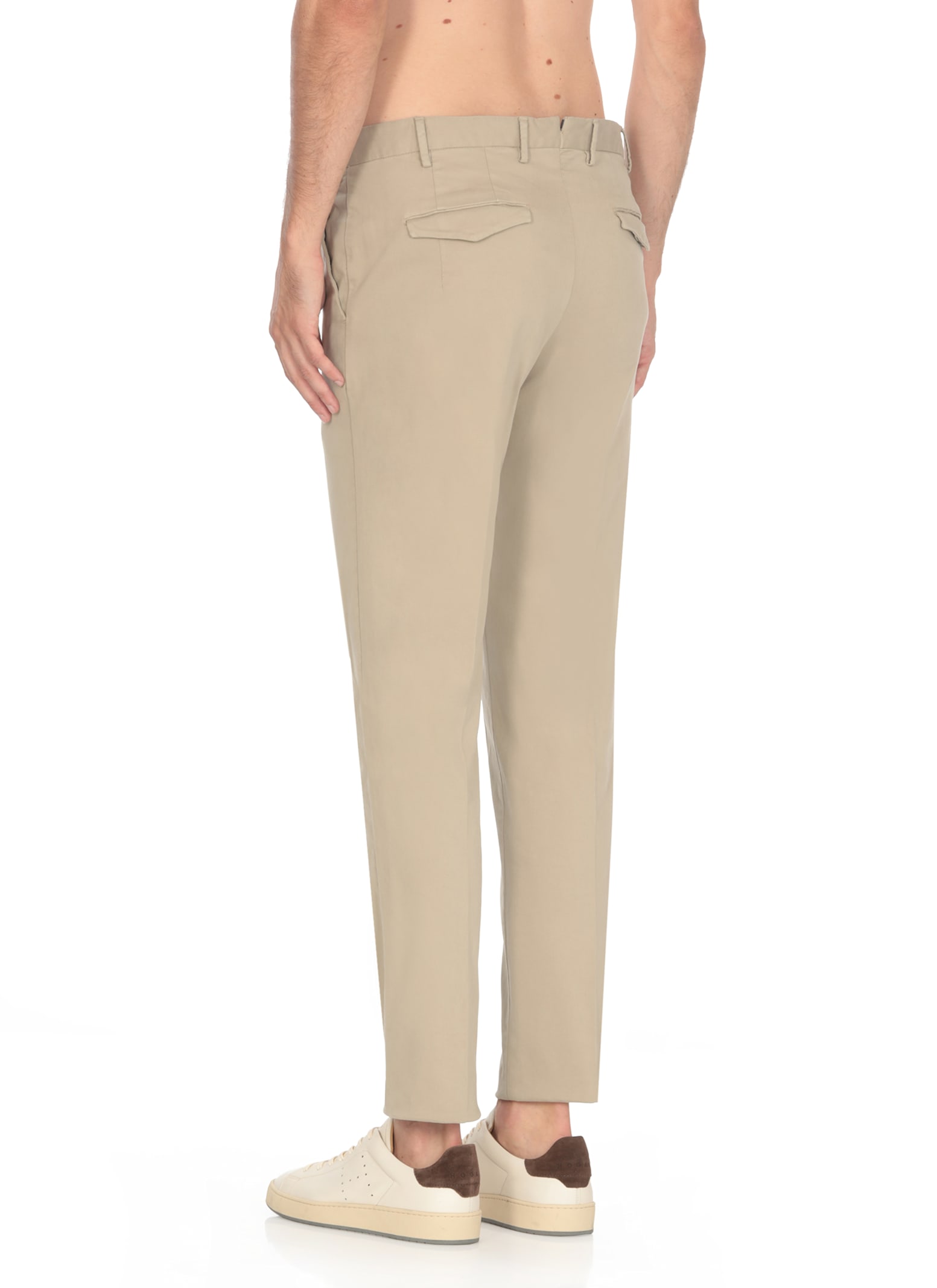 Shop Pt Torino Cotton Trousers In Beige