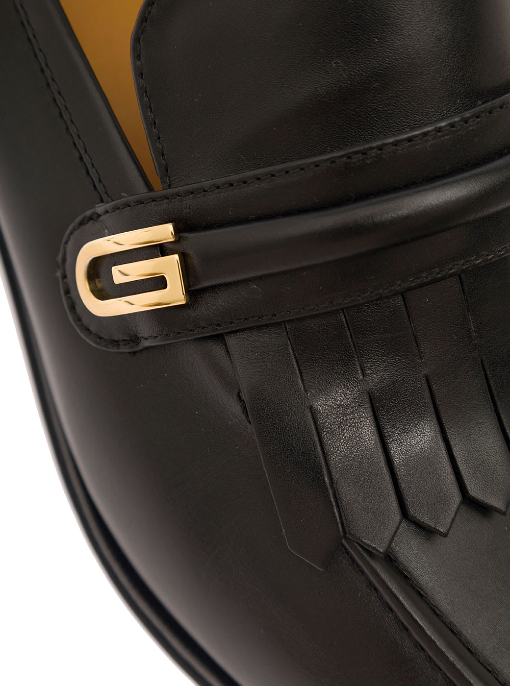 Gucci Black Loafers With Fringes And Double G In Smooth Leather Man In Multi