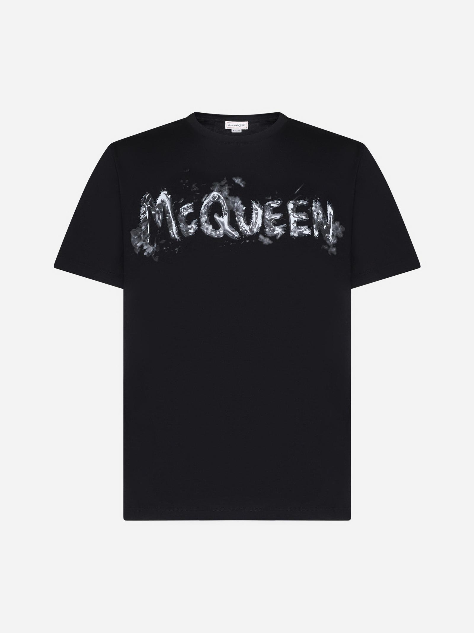 Shop Alexander Mcqueen Logo Cotton T-shirt In Nero E Grigio