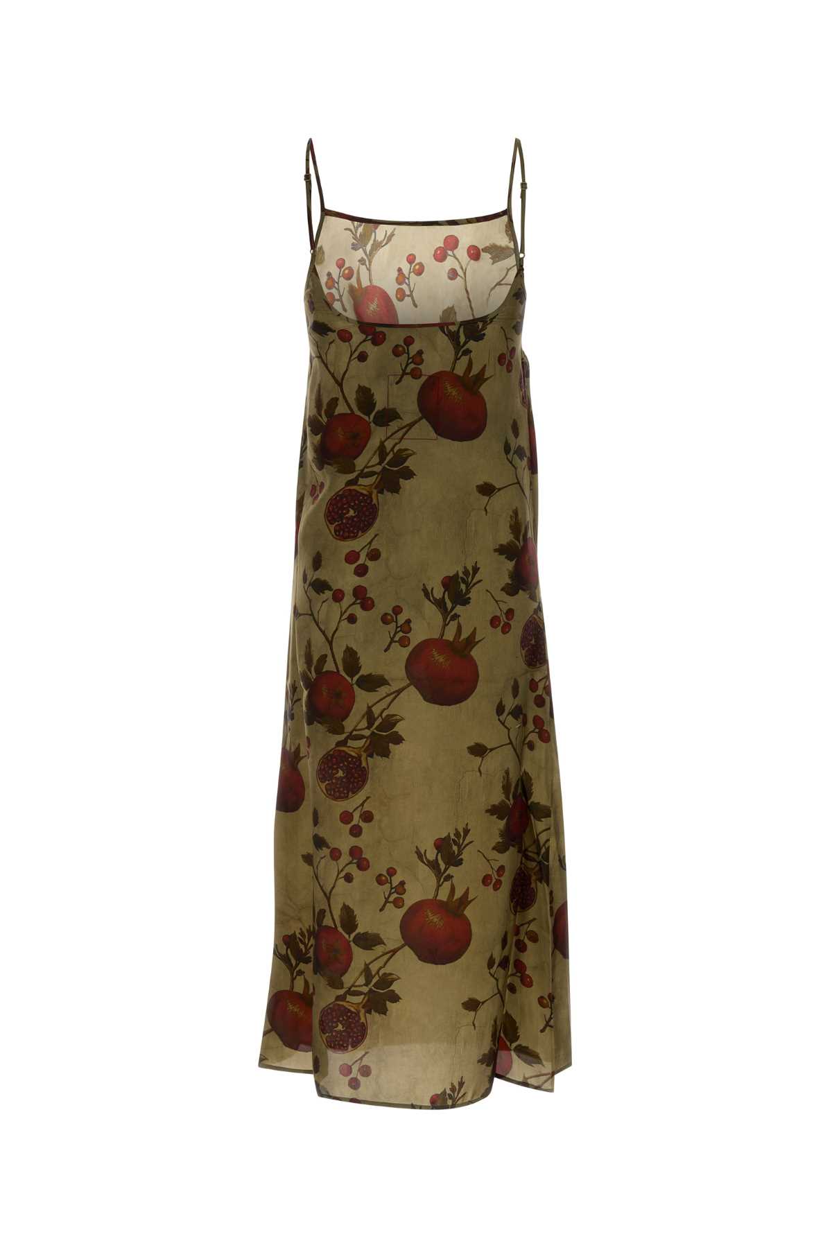 Uma Wang Floral Print Midi Dress With Spaghetti Straps In Brown