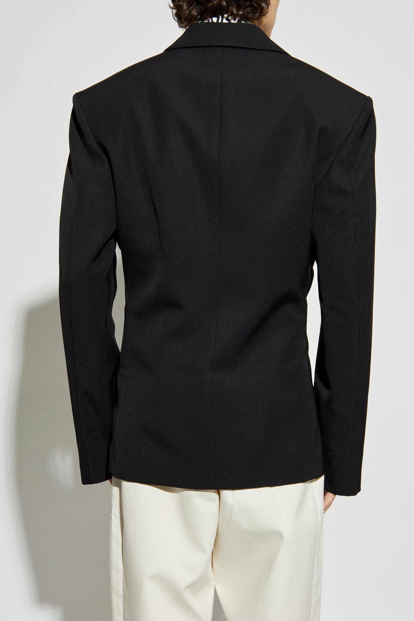 Jacquemus Double-breasted Jacket Featuring Shoulder Pads In Black