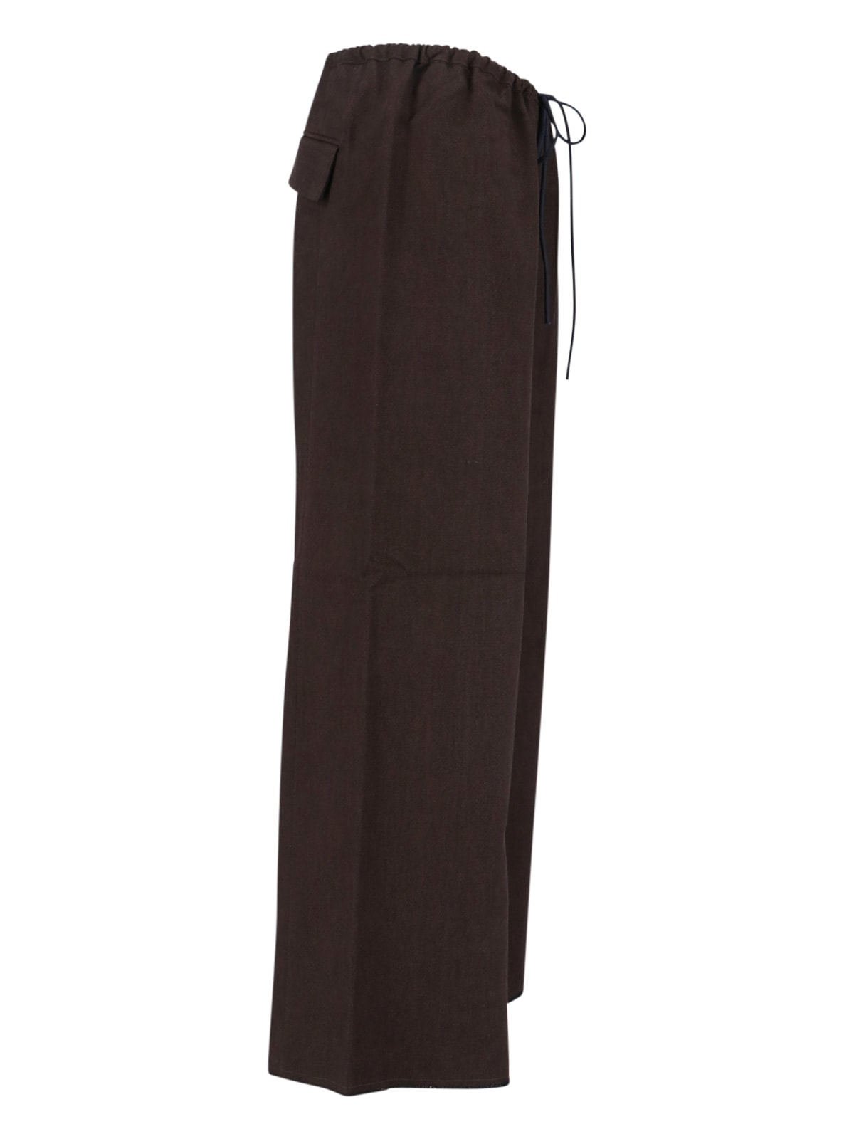 Sibel Saral Wide-leg Trousers With Elastic Waistband And Minimalist Design In Brown