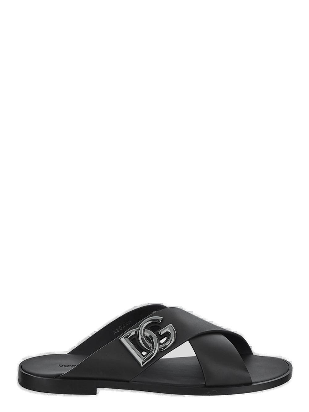 Dolce & Gabbana Dg Logo Plaque Slides In Black