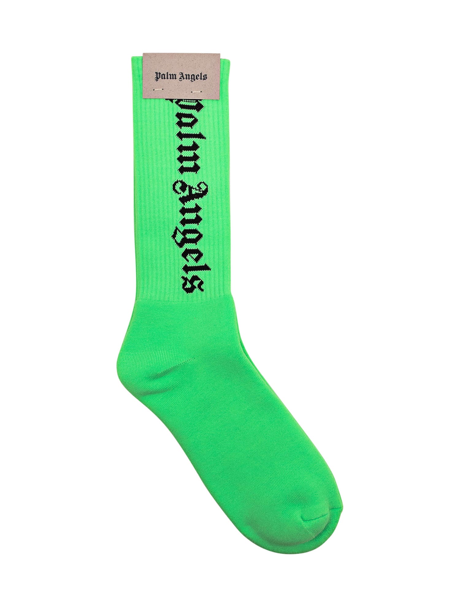 Palm Angels Logo Socks In Green Fluo-black
