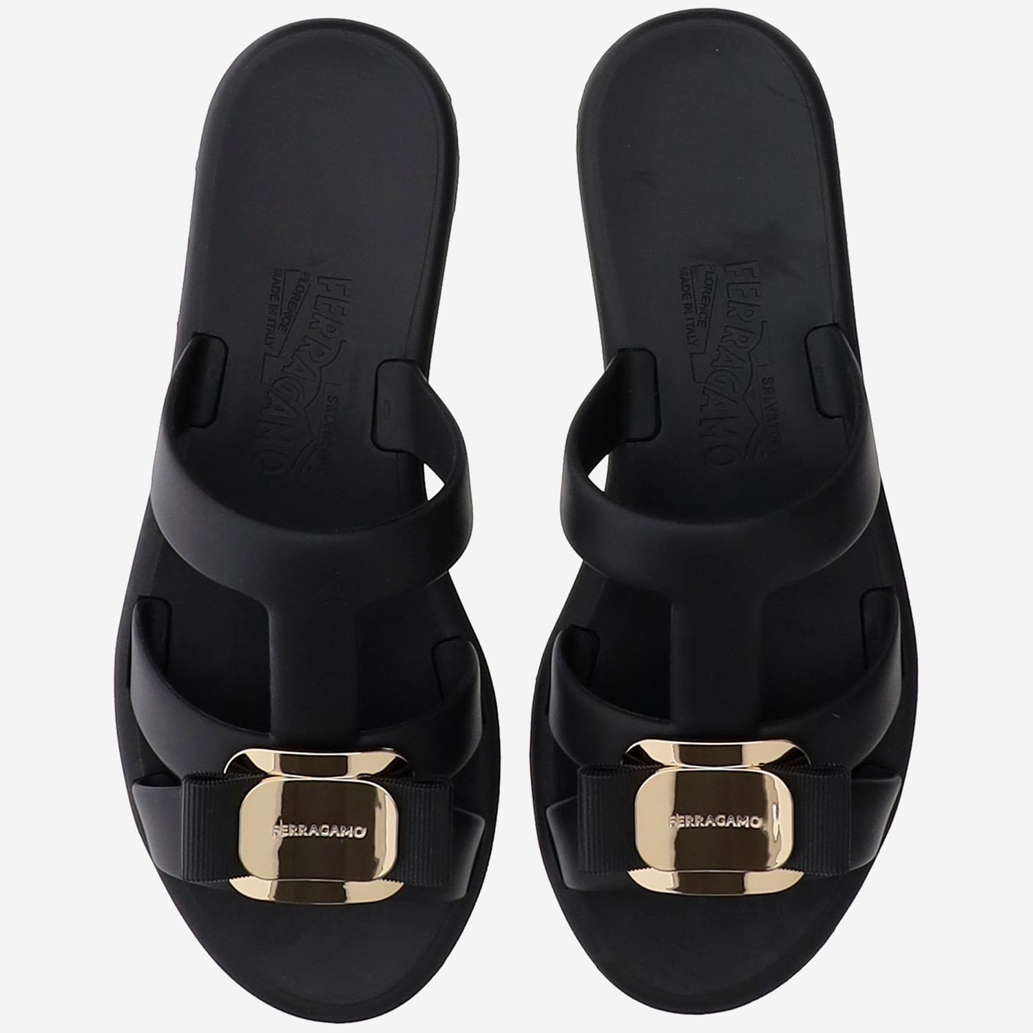Ferragamo Lilou Vara Plate Flat Slides In Black
